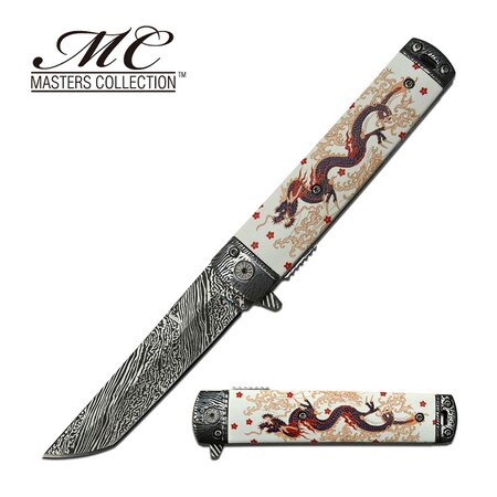 Master Cutlery Masters Assisted 3.6 in Damascus Look Blade White Aluminum MC-A049WH